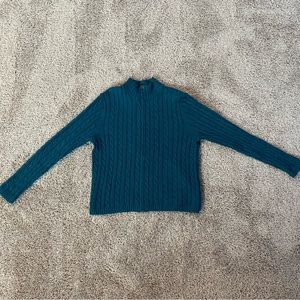 L.L. Bean Petite Size L Blue Front Zip Cable Knit Sweater